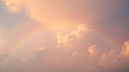 Rainbow in the sky with cloud and sun light.の素材