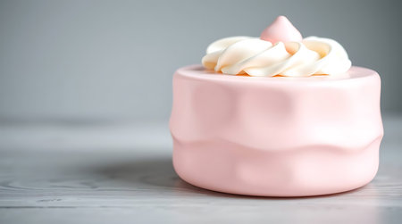 Creamy cream in a pink jar on a white wooden backgroundの素材