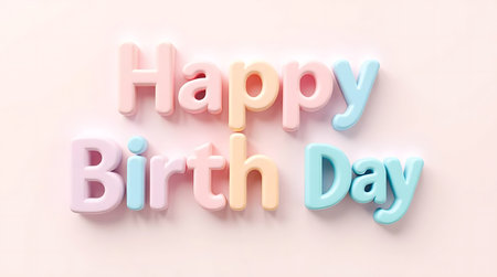 Happy birthday message in 3d letters on a white background.の素材