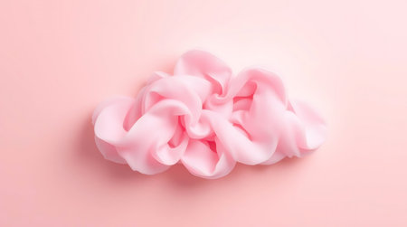 pink cloud ribbon on pink paper background, top view, copy space.の素材