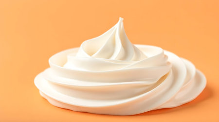 Creamy whipped cream on orange background. Shallow dof.の素材
