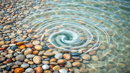 Colorful pebbles in the whirlpool water on the beach. Natural backgroundの素材