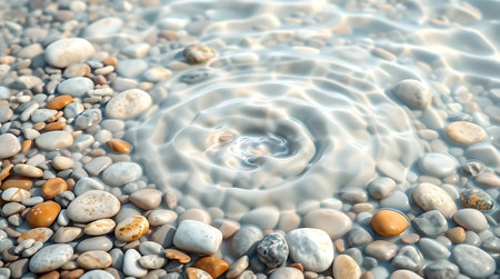 Pebbles whirlpool water on the beach.の素材