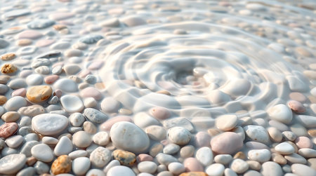 White pebbles on the background of water with ripples.の素材