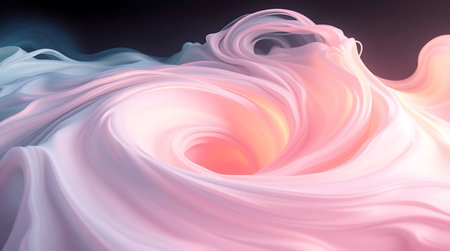 Abstract whirlpool pink and white color on black background with smooth lines and waves.の素材