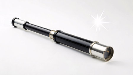 A black telescope on a white background with a star in the centerの素材