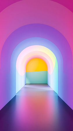 3d render of abstract interior background with neon light and arch.の素材