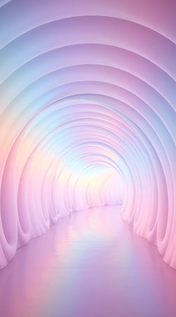 Futuristic tunnel with glowing lights.の素材