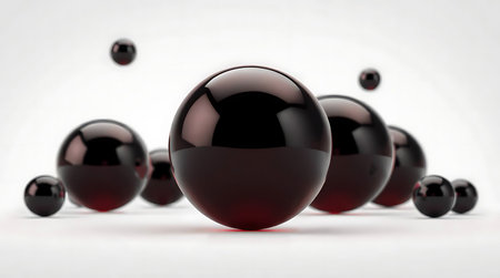 Black balls on white background. 3D rendering. Computer digital drawing.の素材