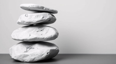 Stack of zen stones on grey background. Zen and meditation concept.の素材