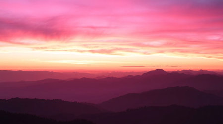 Beautiful sunset in the mountains. Panorama of the mountains.の素材