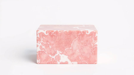 Pink marble cubes bar isolated on white background.の素材