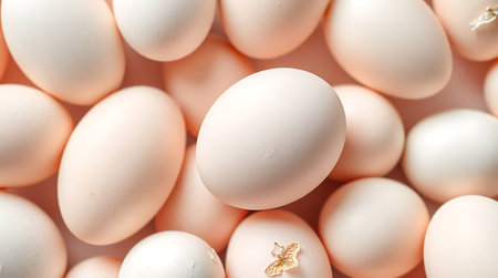 White chicken eggs as a background. Top view. Flat lay.の素材