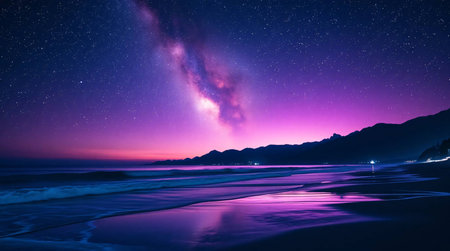 Aurora borealis at night on the beachの素材