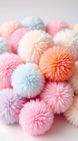 Colorful pompom on white background.の素材