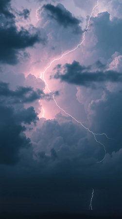 Lightning strike in dark stormy sky.の素材