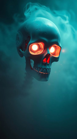 Skull in the smoke. Halloween concept. 3d renderingの素材