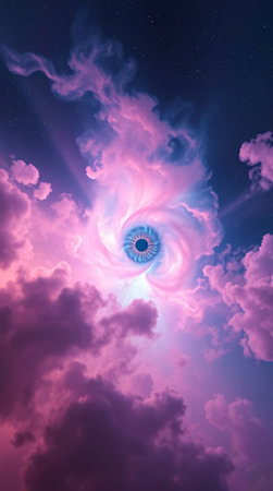 Abstract eye in the sky with clouds and stars.の素材