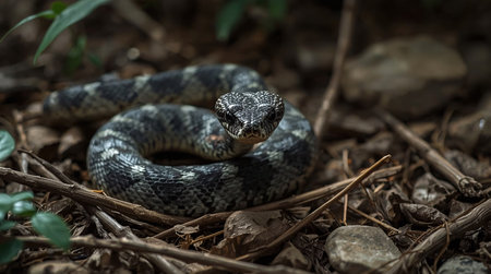Portrait of a ringed snake (Naja berus)の素材