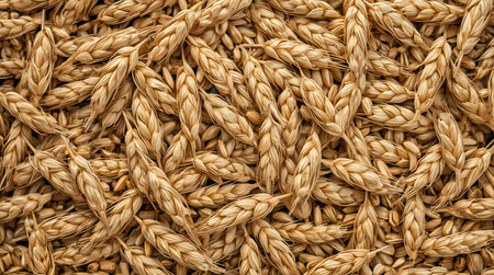 Background of wheat spikelets. Close-up. Whole background.の素材