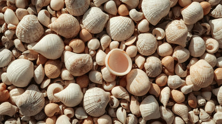 Seashells on the beach. Top view. Background.の素材