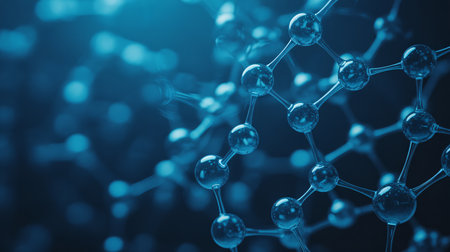 Molecule structure, 3d render, blue toned backgroundの素材