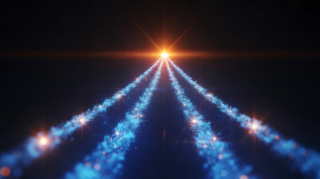 Blue and red 3d rendering of an abstract background with a light beamの素材