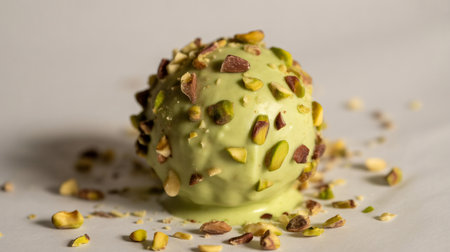 Pistachio ice cream with pistachios on white backgroundの素材