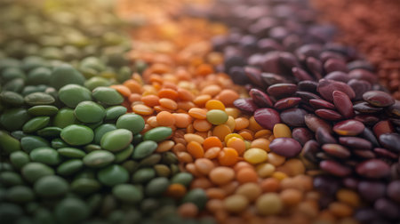Colorful lentils background, close up shot, selective focus.の素材
