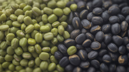 Close up of mung bean, black bean, green bean.の素材