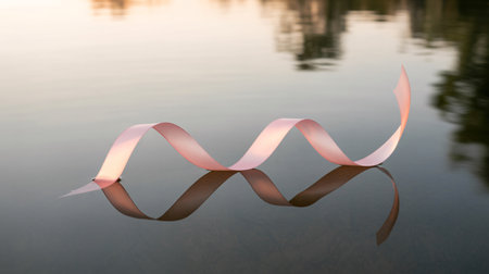 Wedding ribbon on the surface of the water in the eveningの素材
