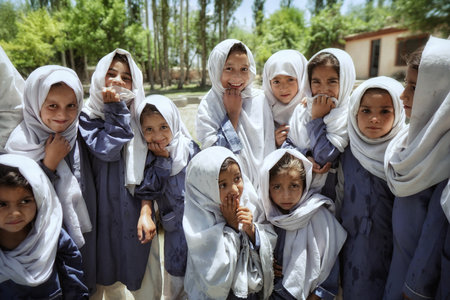 A Group Of Cute Young Girls In School Uniform In Sindh Pakistanのeditorial素材