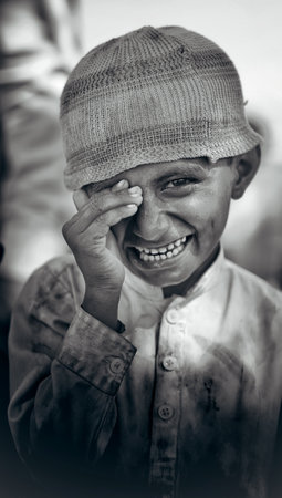 Handsome Cute smiling Boy . Concept Of Joyful Even If They Are Poor Peopleのeditorial素材