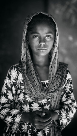 Black And White Portrait Of Little Girlのeditorial素材