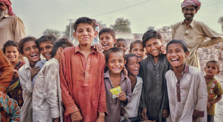 Sindh, Pakistan - âNovember â5, â2022 : Group of children are smiling in Sindh, Pakistanのeditorial素材