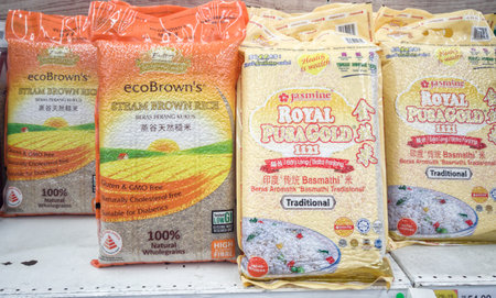 Selangor, Malaysia - Jan 10, 2021: Premium brown rice sold at the supermarket.のeditorial素材