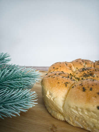 Freshly baked Korean cream cheese garlic bread. Selective focus points.