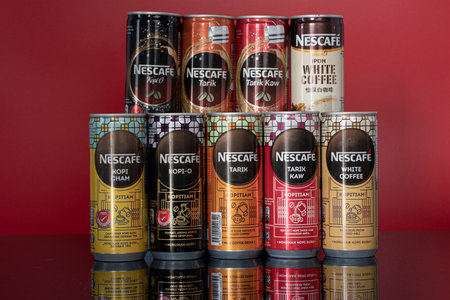 Selangor, Malaysia: June 16, 2021 - Re-branding of the local flavours of drinks under the brand Nescafe where the top row is the old version and the bottom row is the new one . Selective focus points.のeditorial素材