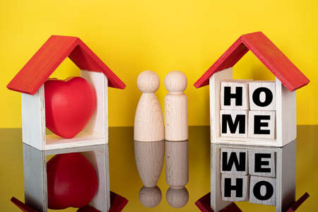 Layout depicting the proverb Home is where the heart is. Selective focus points. Blurred backgroundの写真素材