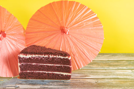A slice of the crowd favourite, the red velvet cake. Selective focus points. Blurred background