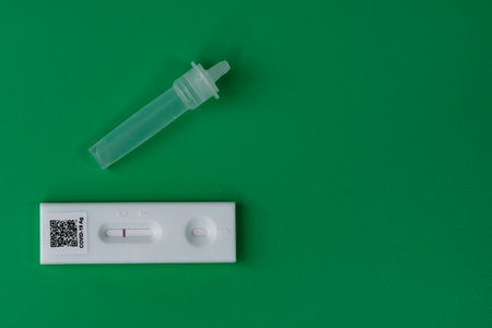 The Covid 19 Rapid Antigen Test Kit with negative result. Selective focus points.