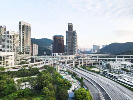 Kuala Lumpur, Malaysia: Oct 10, 2021 - Aerial view of a commercial area with the complex interchange...