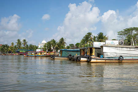 Terengganu, Malaysia: Jan 16, 2022 - a few fishing boats moored on the bank of the river in the Malaysian East Coastのeditorial素材
