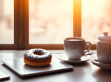 AI generated image of a simple breakfast before going to work. Breakfast is a very important meal.の素材