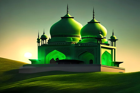 AI generated image of a mosque welcoming the month of Ramadan for Muslims around the worldの素材