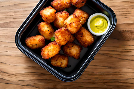 AI generated image of tater tots. Tater tots are a popular American dish made from grated potatoesの素材