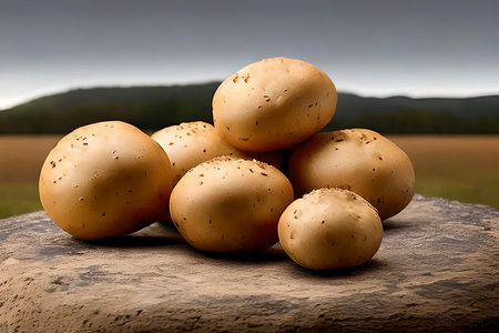AI generated image of the German Butterball, a large-sized potato with a round to oblong shape and a light yellow to tan skinの素材