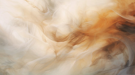 Generative AI image of abstract brown smoke movement backdrop: Rich earthy swirls of sepia and chestnut intertwine, evoking a grounding and organic ambiance, reminiscent of nature's warm embrace.の素材