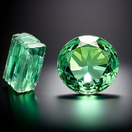 Beryl: A gemstone of subtle elegance, in colors like emerald green, aquamarine blue, and soft pink. Its transparent, crystalline facets exude a gentle and timeless charm.の素材