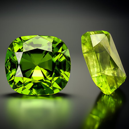 A peridot gemstone is a brilliant, vibrant green crystal with a lively sparkle. Its color evokes the fresh, lively green of spring, radiating a cheerful and refreshing charm.の素材